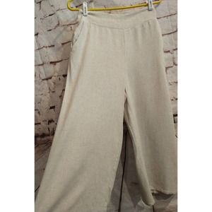 Womens Sz 10 LINEN blend Crop Pants Womens Beige Palooza Coastal Grandma elastic